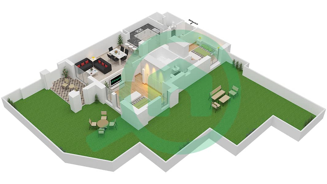 المخططات الطابقية لتصميم الوحدة 6 GROUND FLOOR شقة 2 غرفة نوم - يانسون 3 Ground Floor interactive3D
