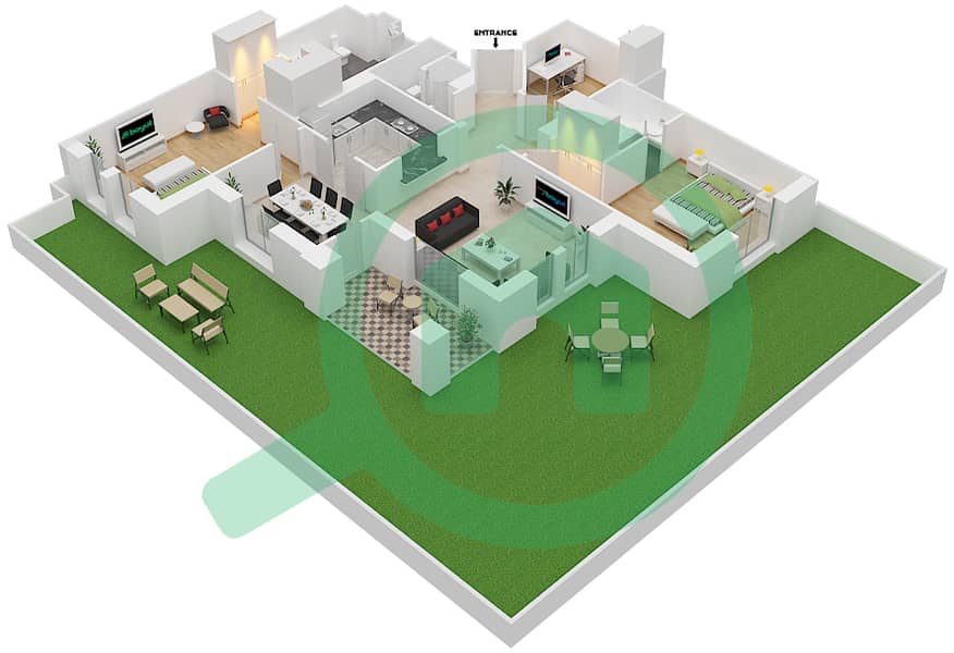 المخططات الطابقية لتصميم الوحدة 2 GROUND FLOOR شقة 2 غرفة نوم - يانسون 5 Ground Floor interactive3D