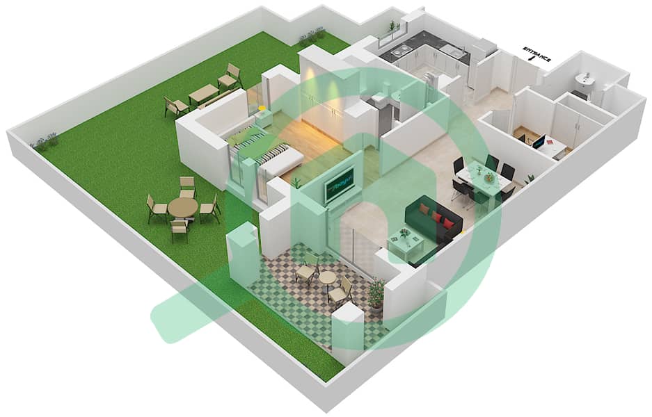 المخططات الطابقية لتصميم الوحدة 3 GROUND FLOOR شقة 1 غرفة نوم - يانسون 5 Ground Floor interactive3D