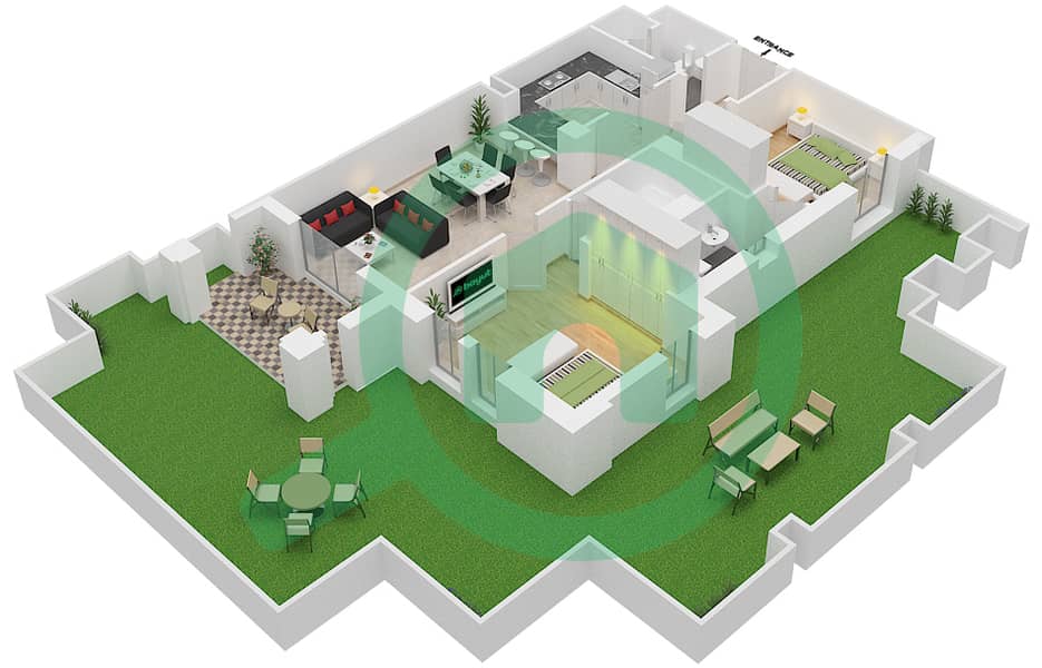 المخططات الطابقية لتصميم الوحدة 6 GROUND FLOOR شقة 2 غرفة نوم - يانسون 5 Ground Floor interactive3D