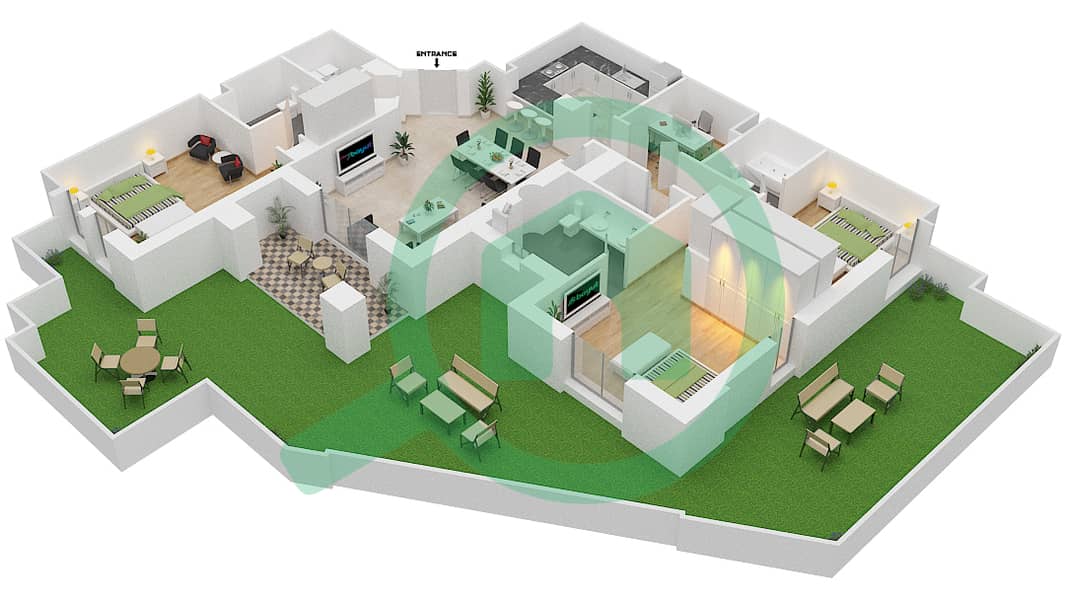 Yansoon 5 - 3 Bedroom Apartment Unit 7 GROUND FLOOR Floor plan Ground Floor interactive3D