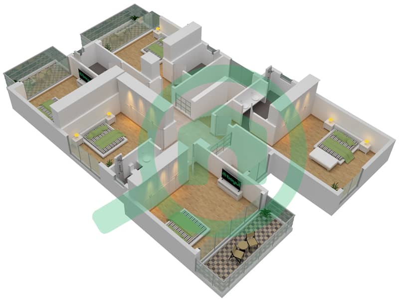 Венеция - Вилла 6 Cпальни планировка Тип 4E First Floor interactive3D