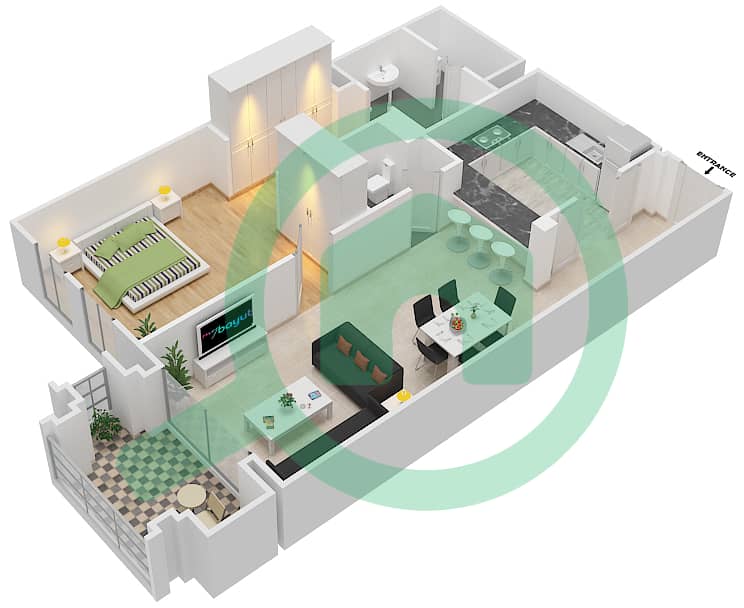 المخططات الطابقية لتصميم الوحدة 2,8 FLOOR 1-3 شقة 1 غرفة نوم - يانسون 7 Floor 1-3 interactive3D