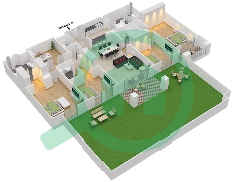 المخططات الطابقية لتصميم الوحدة 2 GROUND FLOOR شقة 4 غرف نوم - يانسون 7 Ground Floor interactive3D