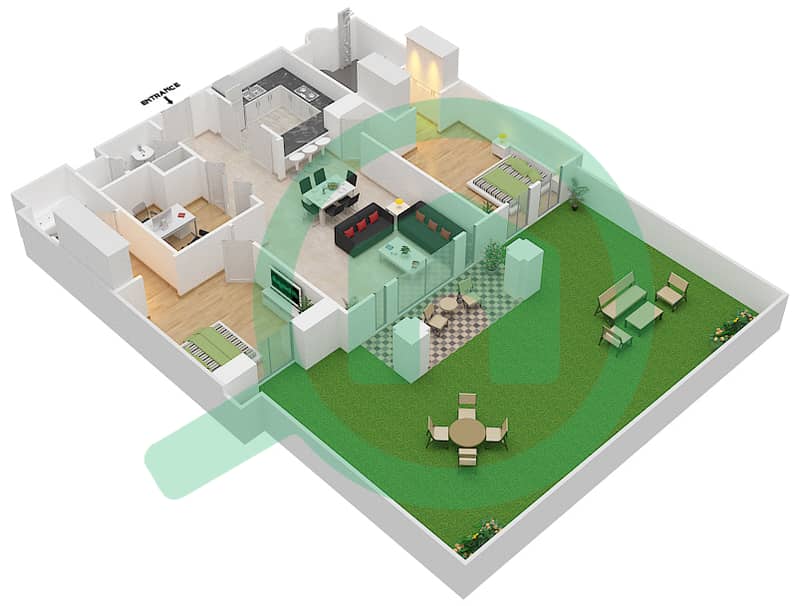 المخططات الطابقية لتصميم الوحدة 4 GROUND FLOOR شقة 2 غرفة نوم - يانسون 7 Ground Floor interactive3D