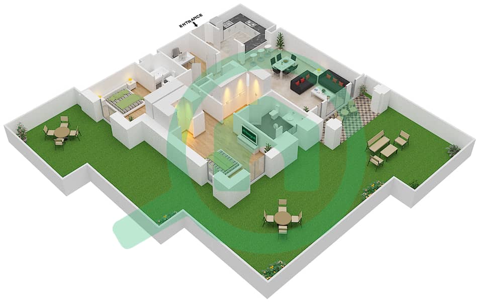 المخططات الطابقية لتصميم الوحدة 5 GROUND FLOOR شقة 2 غرفة نوم - يانسون 7 Ground Floor interactive3D