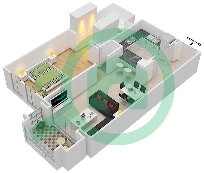 燕舒7号楼 - 1 卧室公寓单位6 FLOOR 1-3戶型图 Floor 1-3 interactive3D