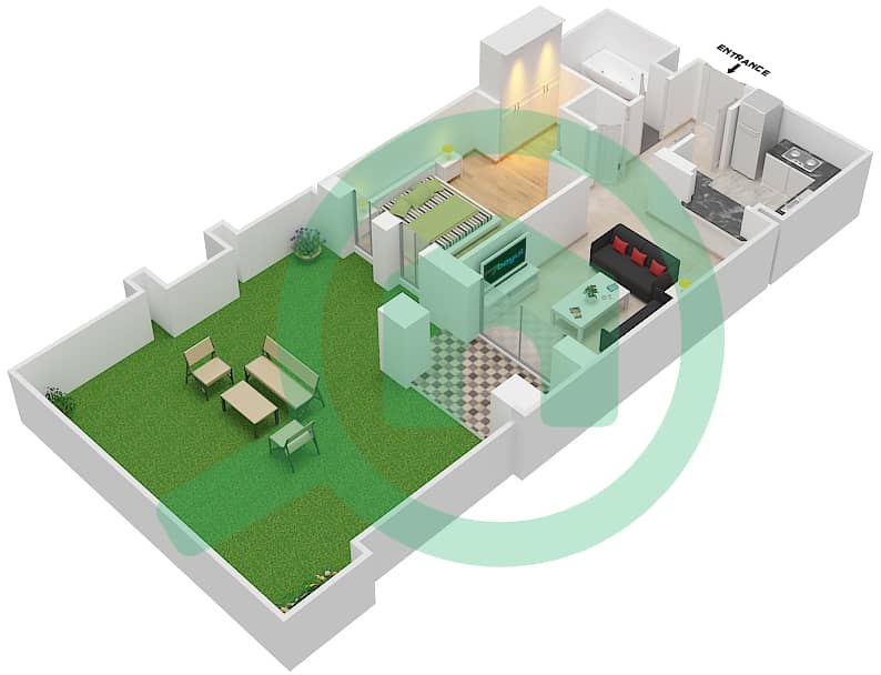 المخططات الطابقية لتصميم الوحدة 6 GROUND FLOOR شقة 1 غرفة نوم - يانسون 7 Ground Floor interactive3D