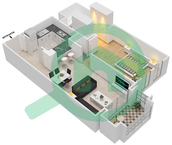 燕舒7号楼 - 1 卧室公寓单位7 FLOOR 1-3戶型图 Floor 1-3 interactive3D