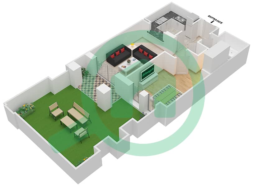 المخططات الطابقية لتصميم الوحدة 7 GROUND FLOOR شقة 1 غرفة نوم - يانسون 7 Ground Floor interactive3D