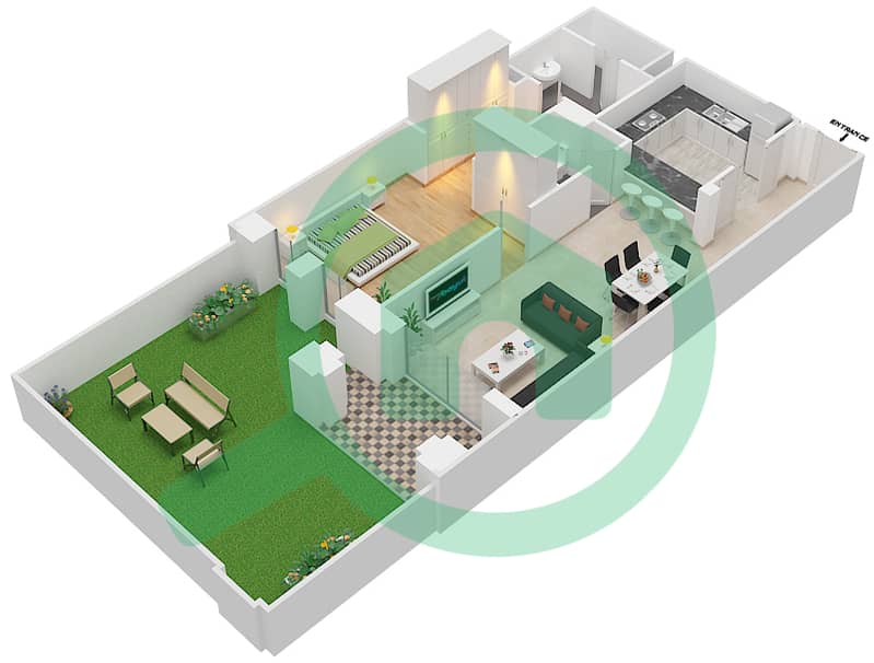 المخططات الطابقية لتصميم الوحدة 8 GROUND FLOOR شقة 1 غرفة نوم - يانسون 7 Ground Floor interactive3D