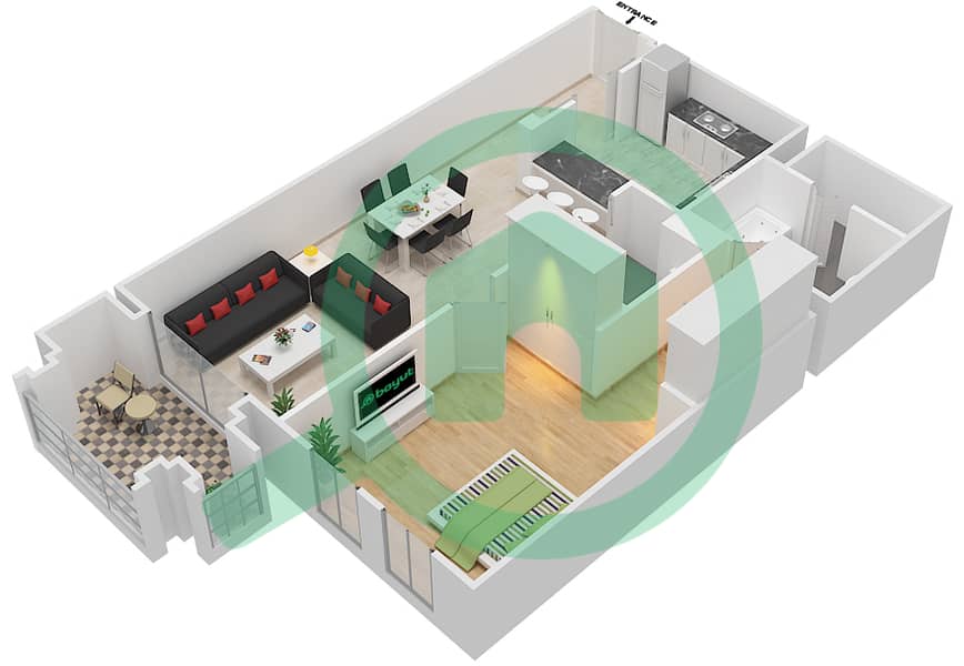 المخططات الطابقية لتصميم الوحدة 9 FLOOR 1-3 شقة 1 غرفة نوم - يانسون 7 Floor 1-3 interactive3D