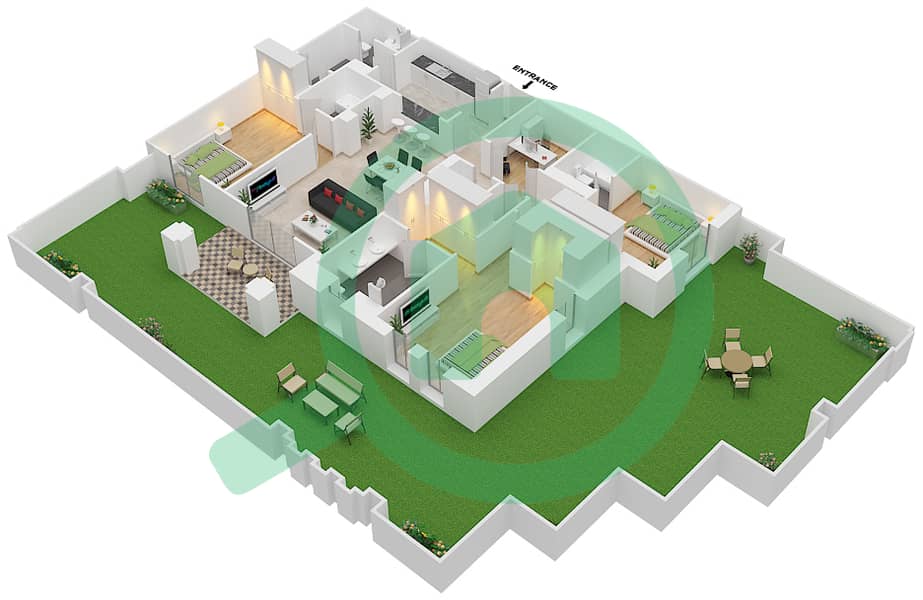 燕舒7号楼 - 3 卧室公寓单位10 GROUND FLOOR戶型图 Ground Floor interactive3D