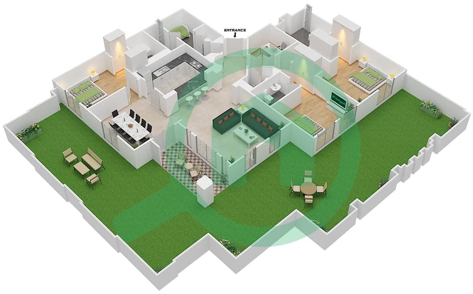 燕舒7号楼 - 3 卧室公寓单位11 GROUND FLOOR戶型图 Ground Floor interactive3D