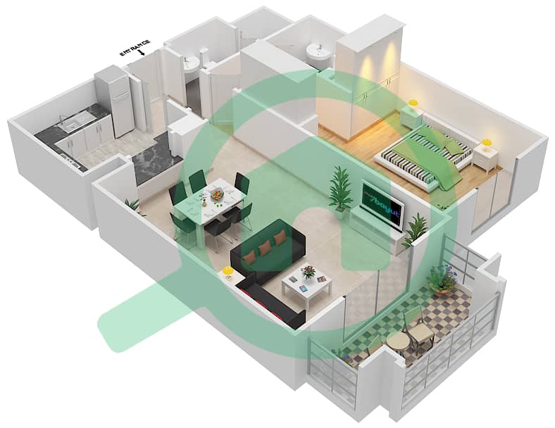 Миска 3 - Апартамент 1 Спальня планировка Единица измерения 2 FLOOR 1-2 Floor 1-2 interactive3D