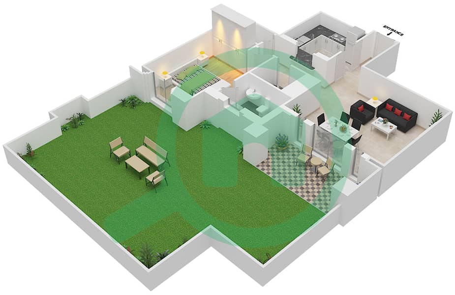 米斯卡3号楼 - 1 卧室公寓单位4 GROUND FLOOR戶型图 Ground Floor interactive3D