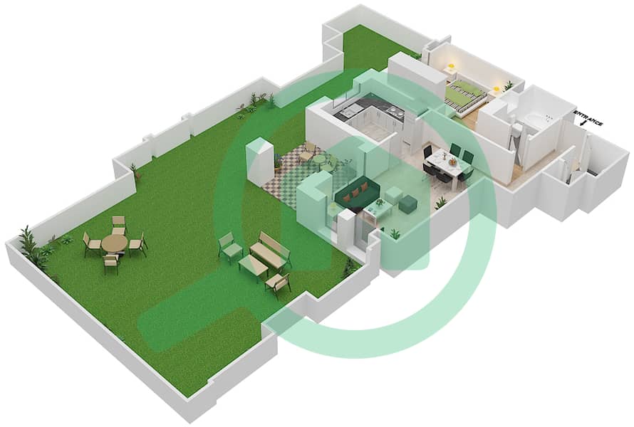米斯卡3号楼 - 1 卧室公寓单位5 GROUND FLOOR戶型图 Ground Floor interactive3D