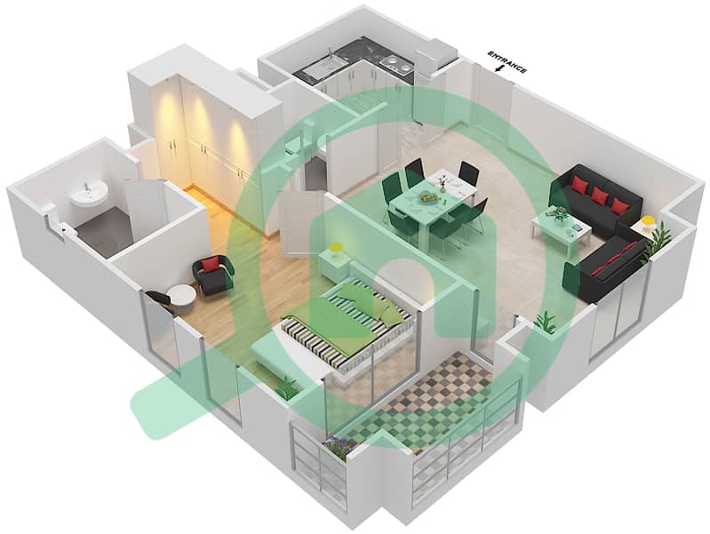 المخططات الطابقية لتصميم الوحدة 12 FLOOR 1-2 شقة 1 غرفة نوم - مسکة 3 Floor 1-2 interactive3D