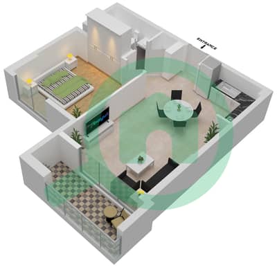 المخططات الطابقية لتصميم النموذج / الوحدة A/1 شقة 1 غرفة نوم - بارك فيوز