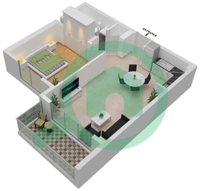 المخططات الطابقية لتصميم النموذج / الوحدة B/1 شقة 1 غرفة نوم - بارك فيوز