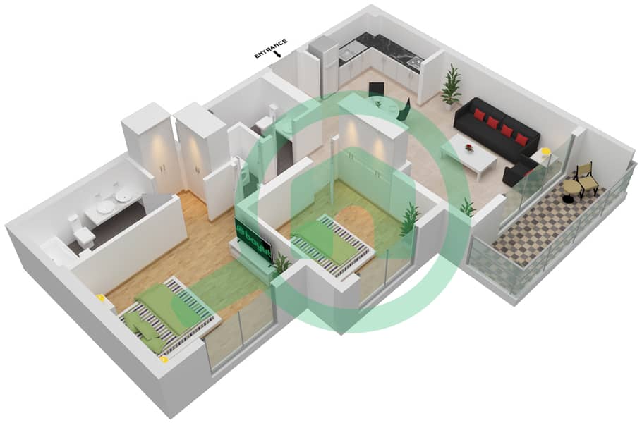 Parkviews - 2 Bedroom Apartment Type/unit C/2 Floor plan interactive3D