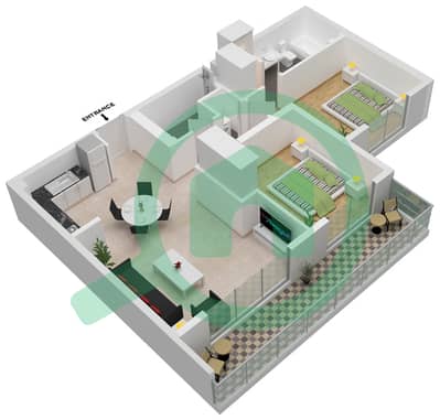 المخططات الطابقية لتصميم النموذج / الوحدة B/2 شقة 2 غرفة نوم - بارك فيوز