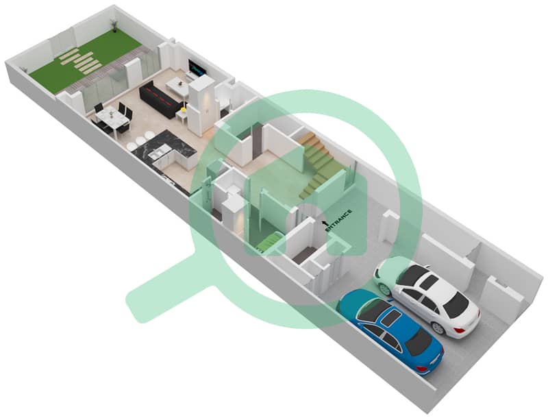المخططات الطابقية لتصميم النموذج D فیلا 2 غرفة نوم - میناء العرب Ground Floor interactive3D