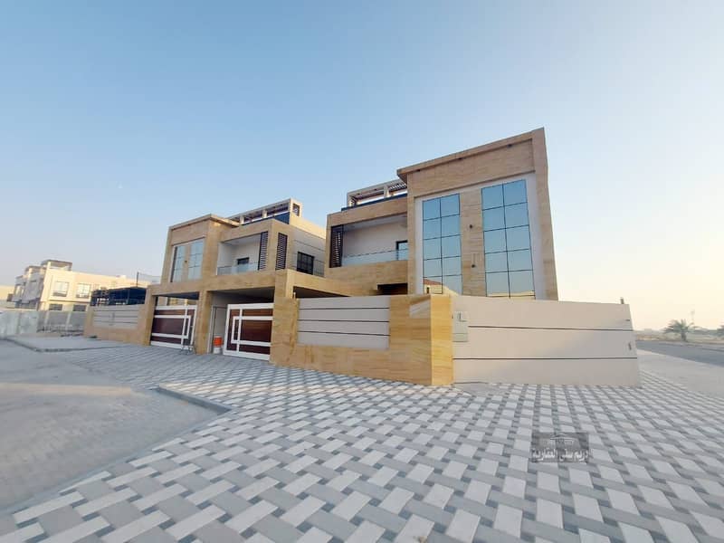 European design villa, high-class finishes, residential location on Sheikh Mohammed bin Zayed Road, 7 minutes from Dubai, with easy bank financing