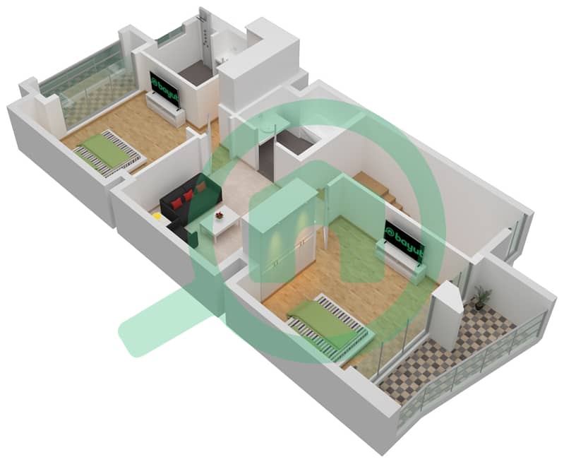 المخططات الطابقية لتصميم النموذج D فیلا 2 غرفة نوم - میناء العرب First Floor interactive3D