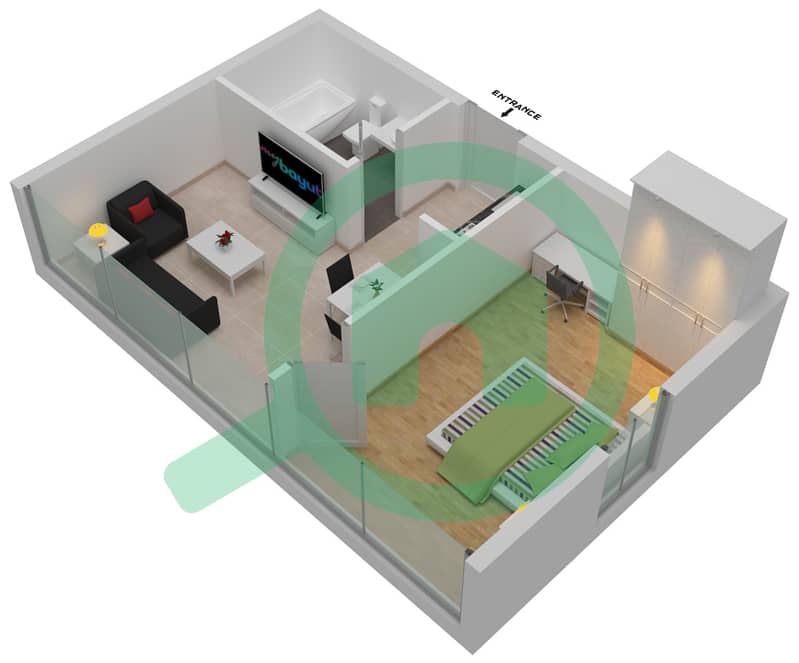 Radisson Dubai DAMAC Hills - 1 Bedroom Apartment Unit A01 / FLOOR 2 Floor plan Level 2 interactive3D