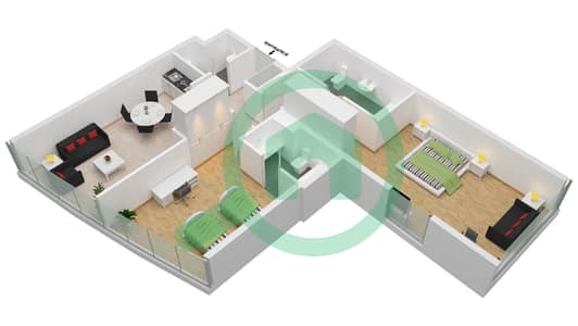 المخططات الطابقية لتصميم الوحدة A09 / FLOOR 2 شقة 2 غرفة نوم - راديسون دبي داماك هيلز