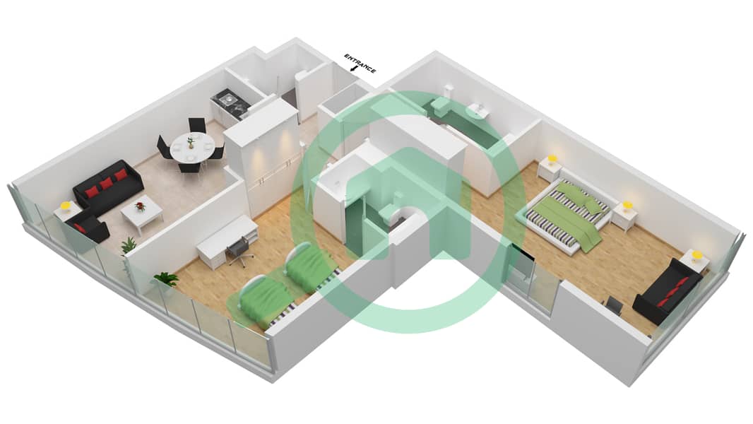 المخططات الطابقية لتصميم الوحدة A09 / FLOOR 2 شقة 2 غرفة نوم - راديسون دبي داماك هيلز (أرتيسيا A) Level 2 interactive3D