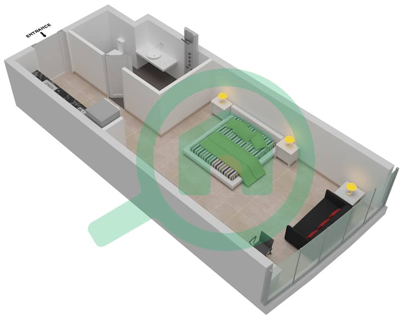 迪拜达马克丽笙酒店 - 单身公寓单位A11 / FLOOR 2戶型图 Level 2 interactive3D
