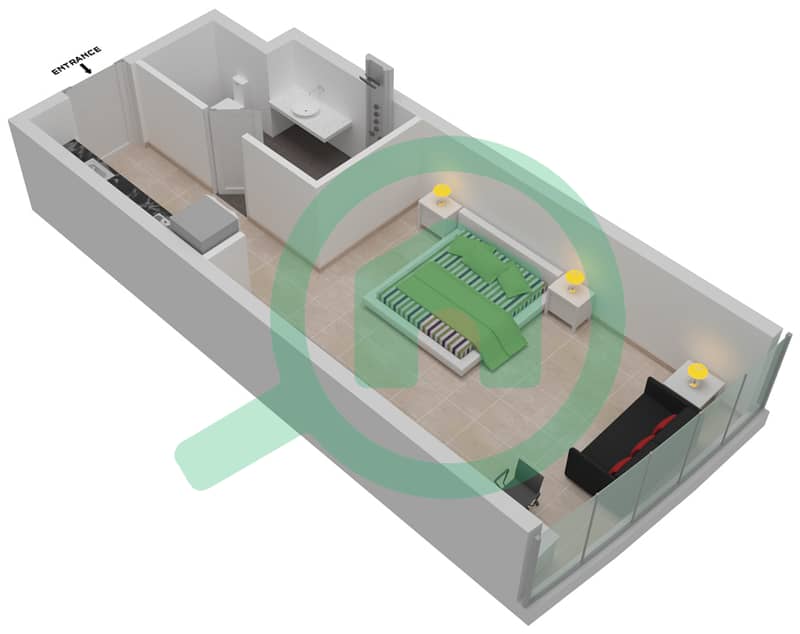 Level 2 المخططات الطابقية لتصميم الوحدة A11 / FLOOR 2 شقة استوديو - راديسون دبي داماك هيلز (أرتيسيا A) Level 2 interactive3D