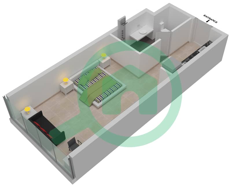 المخططات الطابقية لتصميم الوحدة A12 / FLOOR 2 شقة استوديو - راديسون دبي داماك هيلز (أرتيسيا A) Level 2 interactive3D