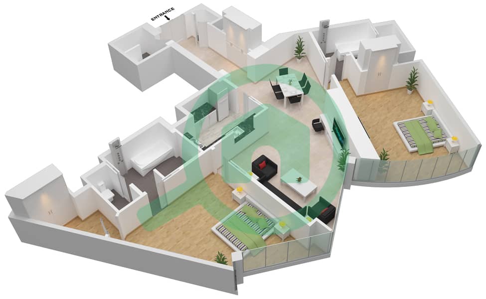 Burj Khalifa - 2 Bedroom Apartment Type E 1716 SQF Floor plan interactive3D