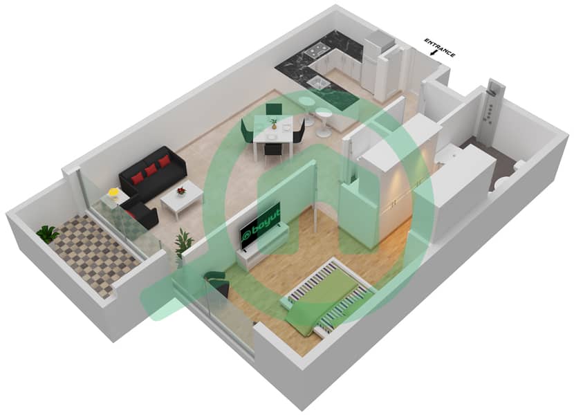 Канал Фронт Резиденсес - Апартамент 1 Спальня планировка Единица измерения 223 interactive3D