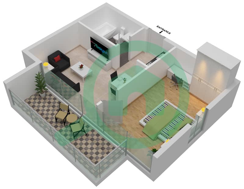 المخططات الطابقية لتصميم الوحدة A05 / FLOOR 4 شقة 1 غرفة نوم - راديسون دبي داماك هيلز (أرتيسيا A) Level 4 interactive3D