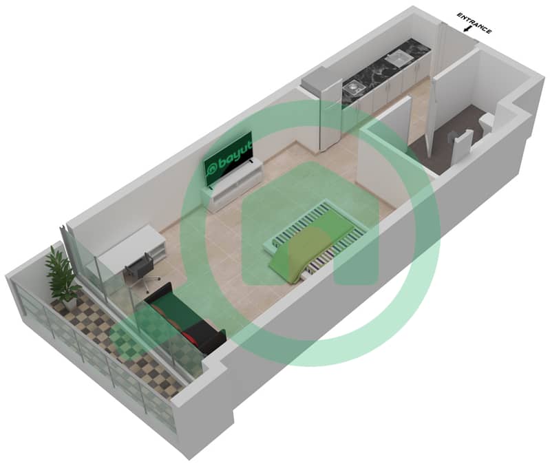 المخططات الطابقية لتصميم الوحدة A06 / FLOOR 4 شقة استوديو - راديسون دبي داماك هيلز Level 4 interactive3D