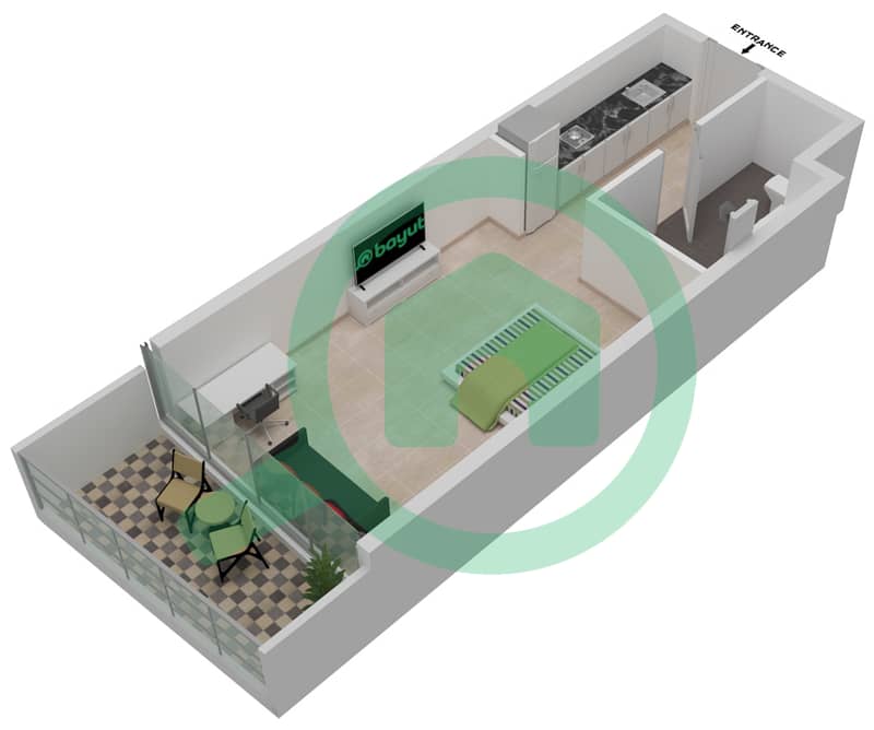 المخططات الطابقية لتصميم الوحدة A10 / FLOOR 4 شقة استوديو - راديسون دبي داماك هيلز (أرتيسيا A) Level 4 interactive3D