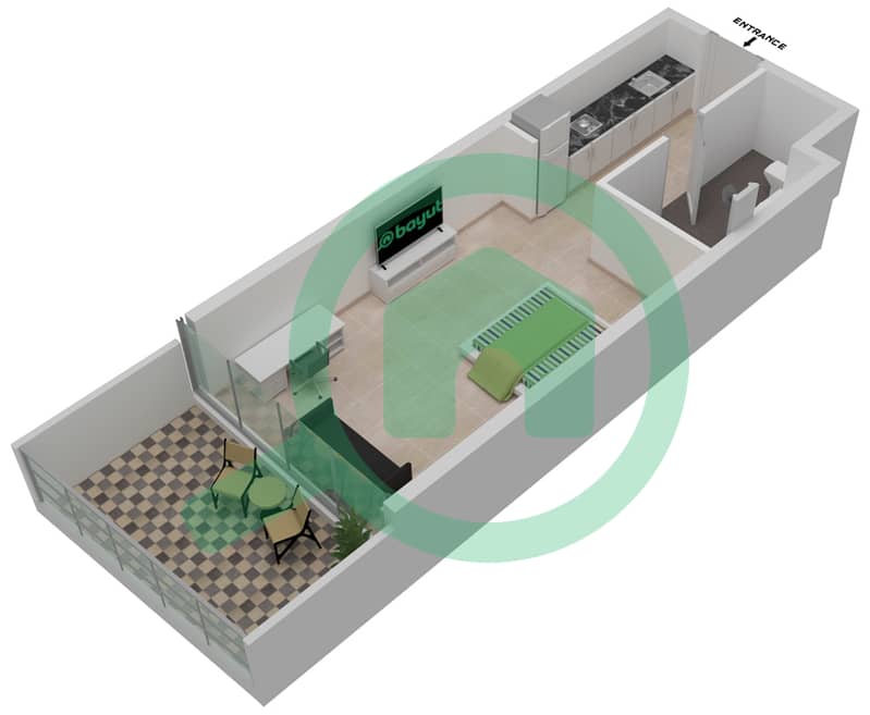 المخططات الطابقية لتصميم الوحدة A12 / FLOOR 4 شقة استوديو - راديسون دبي داماك هيلز (أرتيسيا A) Level 4 interactive3D