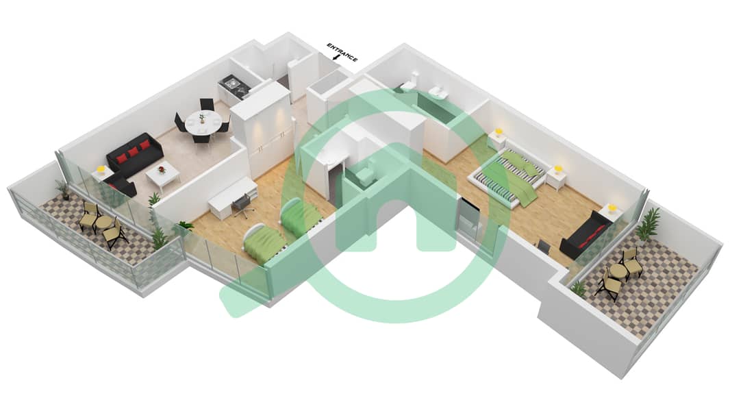المخططات الطابقية لتصميم الوحدة A13 / FLOOR 4 شقة 2 غرفة نوم - راديسون دبي داماك هيلز Level 4 interactive3D