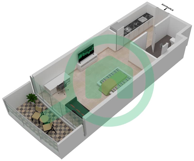 المخططات الطابقية لتصميم الوحدة A15  / FLOOR 4 شقة استوديو - راديسون دبي داماك هيلز Level 4 interactive3D