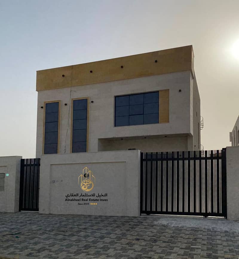 Villa for sale in Al Zahia district, Ajman, with stone frontage and super deluxe finishing, freehold