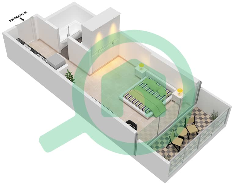 المخططات الطابقية لتصميم الوحدة A12 / FLOOR 7,9,10,12-20 شقة استوديو - برج كارسون A Floor 7,9,10,12-20,26-28 interactive3D