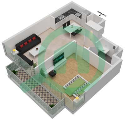 Азизи Ривьера 17 - Апартамент 1 Спальня планировка Единица измерения 01