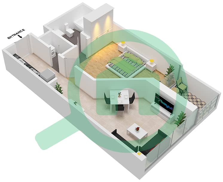Carson Tower B - 1 Bedroom Apartment Unit B11 / FLOOR- 4-15,30-31 Floor plan Floor- 4-15,30-31 interactive3D