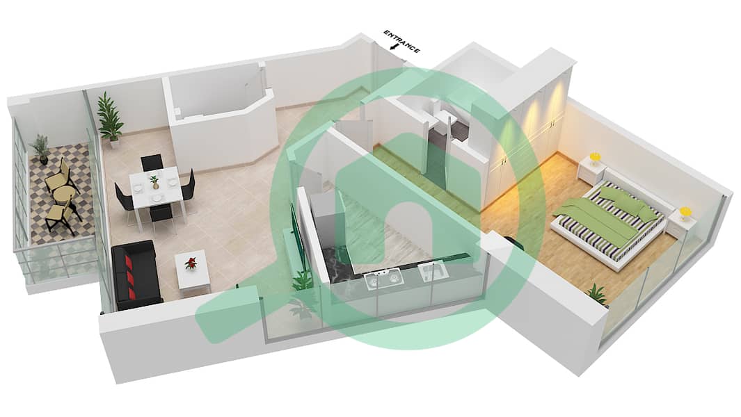 Carson Tower B - 1 Bedroom Apartment Unit B14 / FLOOR- 4-15 Floor plan Floor- 4-15 interactive3D