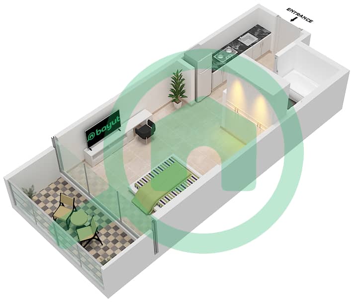 Carson Tower B - Studio Apartment Unit B16 / FLOOR- 4-15 Floor plan Floor- 4-15 interactive3D