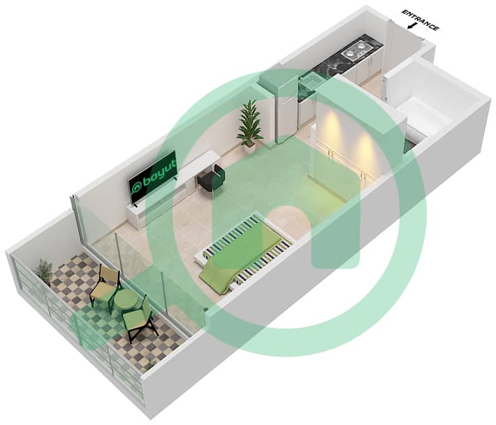 Carson Tower B - Studio Apartment Unit B18 / FLOOR- 4-15 Floor plan Floor- 4-15 interactive3D